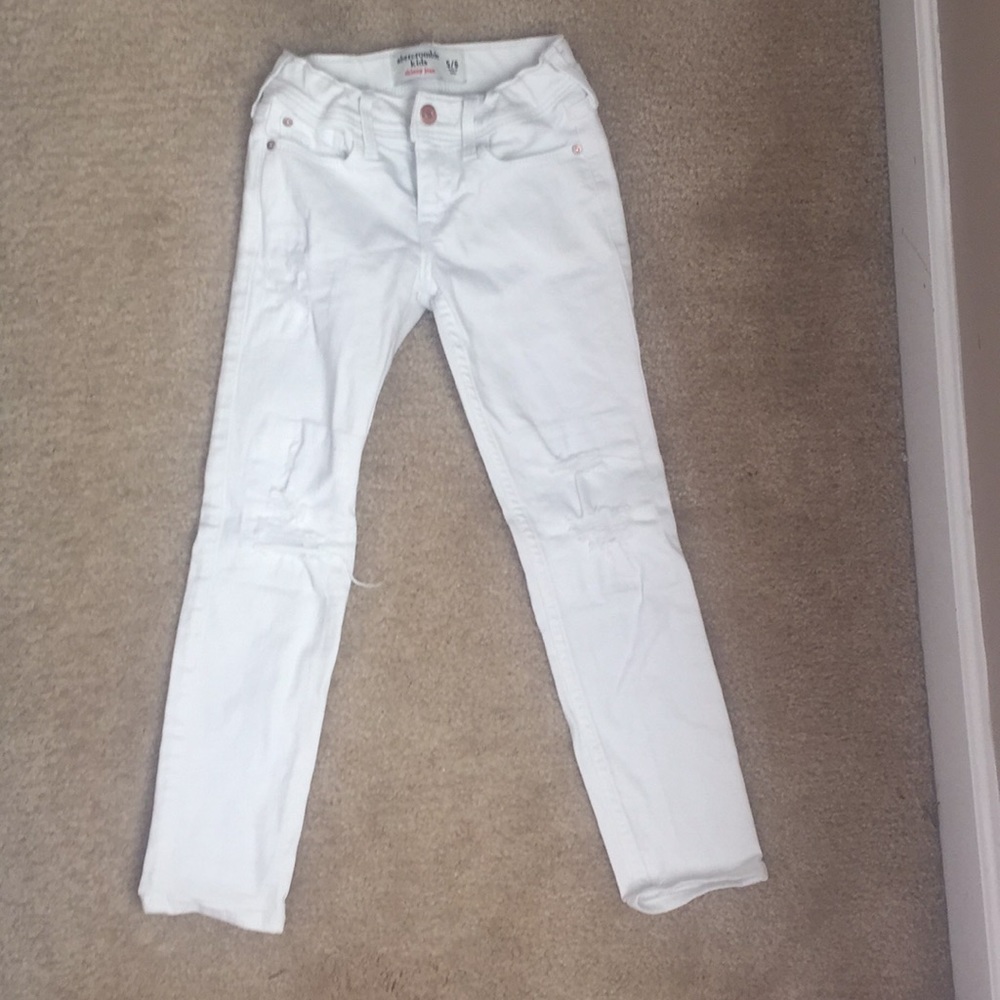 Girls White Jeans Holes Abercrombie Kids Size 5/6